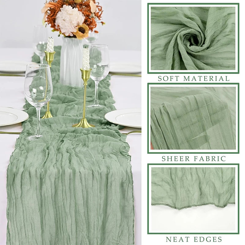 ruban table vert olive crêpe plissé classique élégant imperméable réutilisable mariage fête banquetôtelextérieur 90x180cm