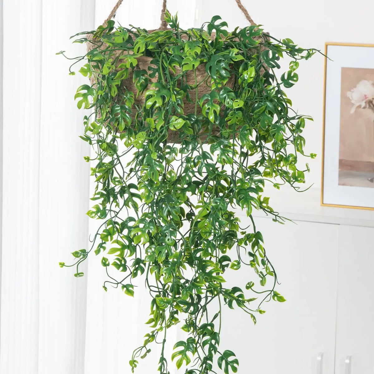 plantes artificielles vertes vigne suspendue panier osier décoration extérieure mariage fête