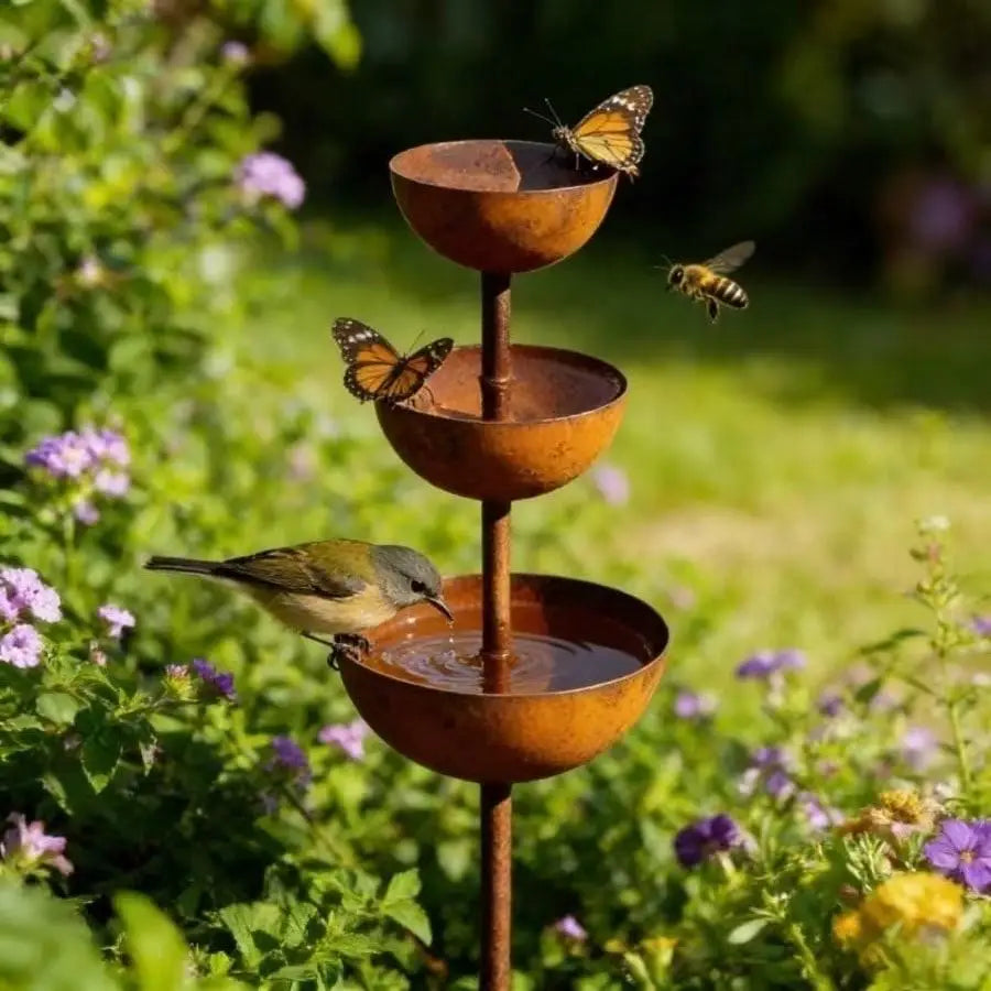 fontaine oiseaux marron rustique effet rouille moderne naturelle jardin decoration