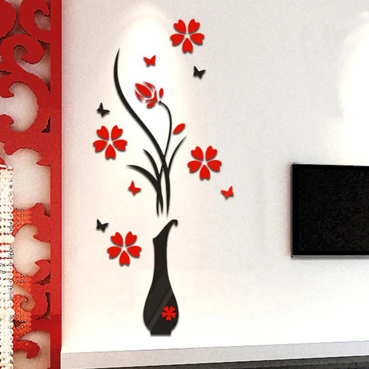 autocollants muraux stickers fleurs papillons moderne rouge noir