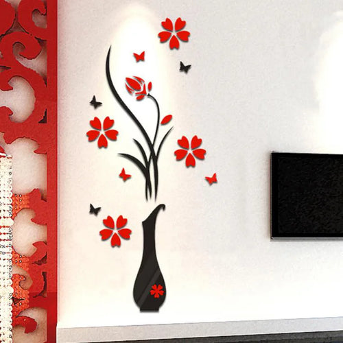 autocollants muraux stickers fleurs papillons moderne rouge noir