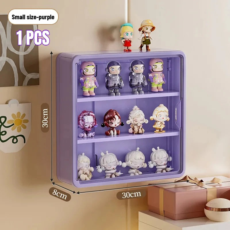 rangement mural moderne figurines blind box blanc jaune violet treillis anti poussière