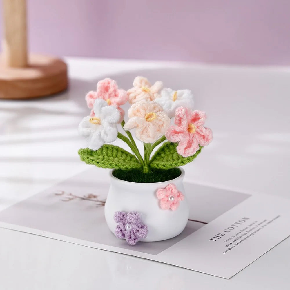 décoration maison tricotée bouquet fleurs artificielles anniversaire baby shower tricolore creative artisanal