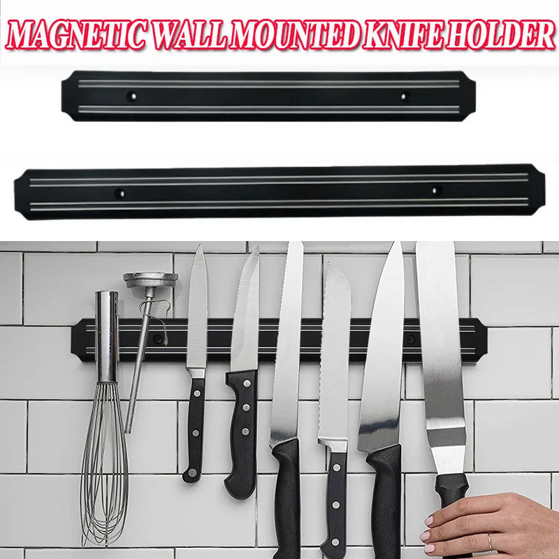 support mural magnétique noir moderne couteaux cuisine vis fixations incluses