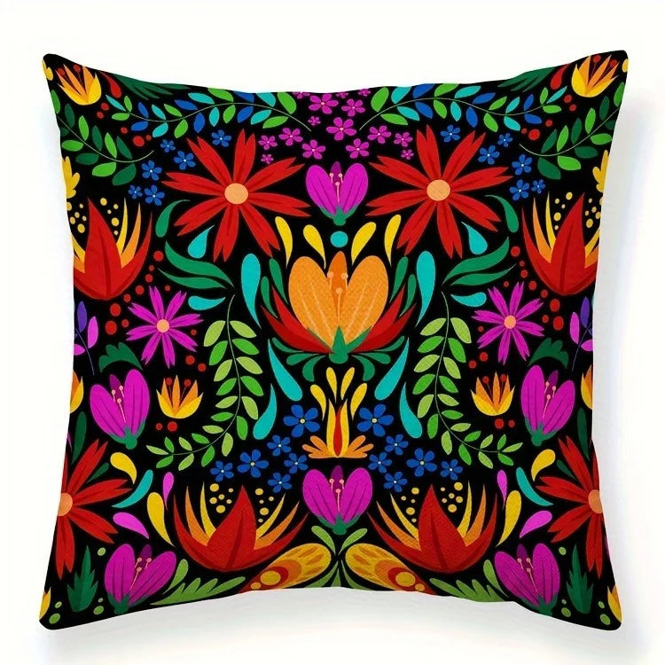 housse coussin polyester floral moderne noire 40x40cm 45x45cm 50x50cm 60x60cm machine laver