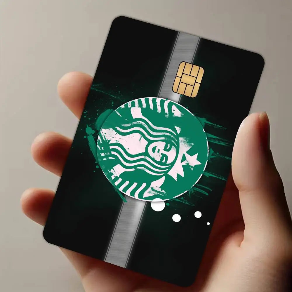 autocollant protection carte bancaire logo starbucks motif graphique moderne waterproof réutilisable