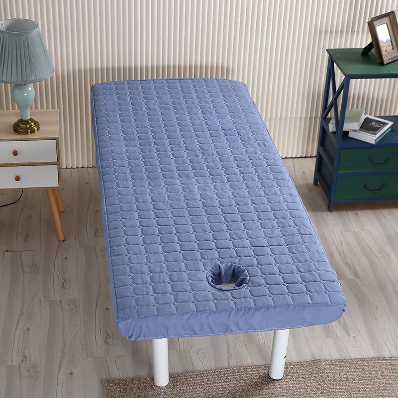 coussin massage bleu marine hexagones brodés moderne trou antidérapant polyester coton adultes