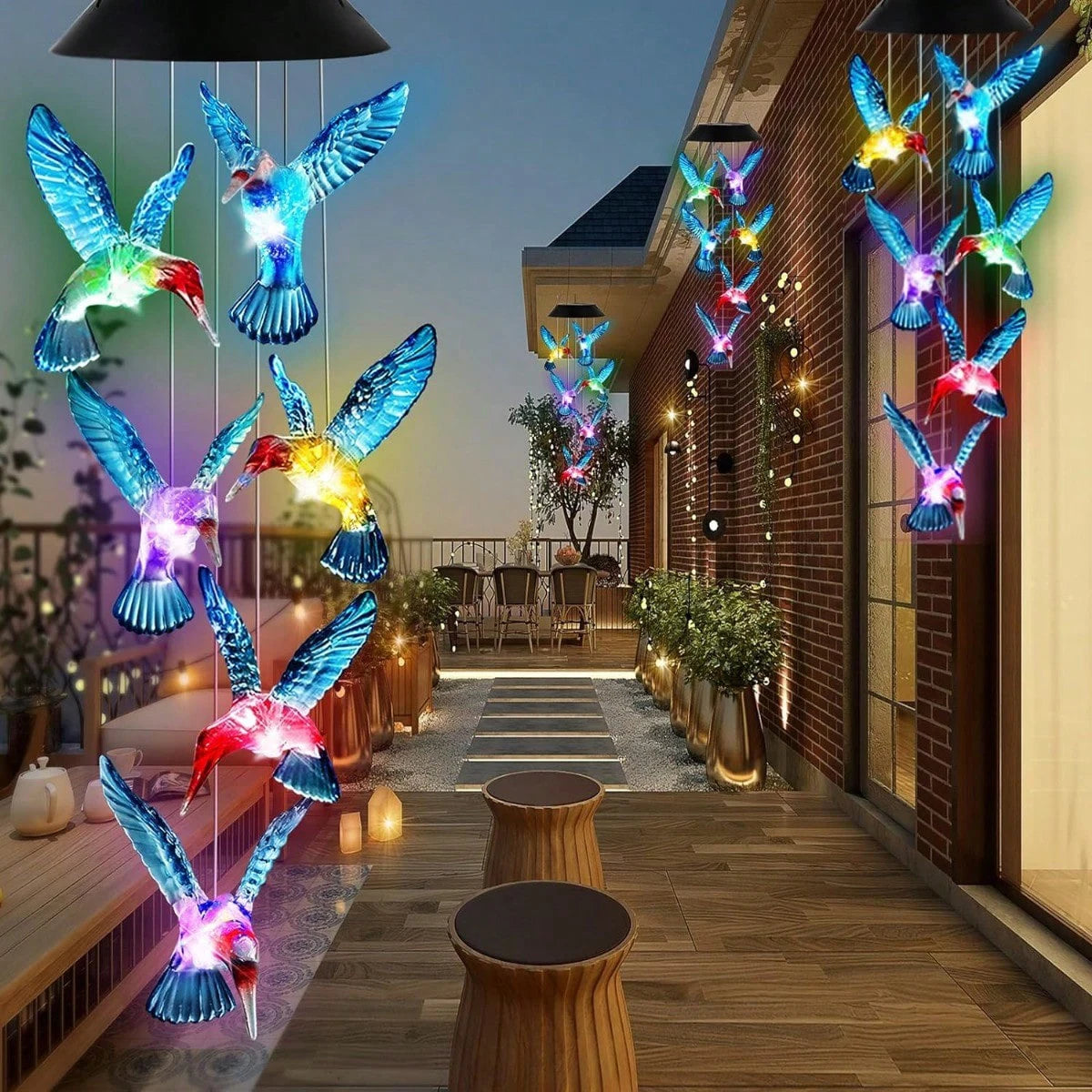 lampe solaire vent oiseaux vol bleu rouge vert jaune moderne extérieure ip67 led