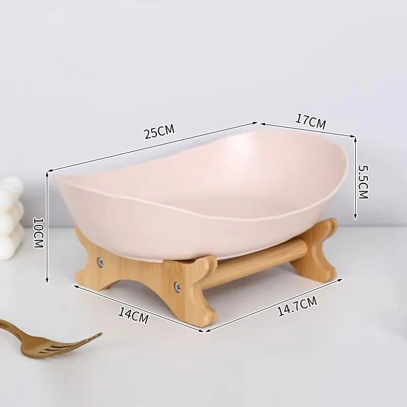 support fruits moderne bois blanc bambou compartimenté rose clair vert clips métalliques fruits variés