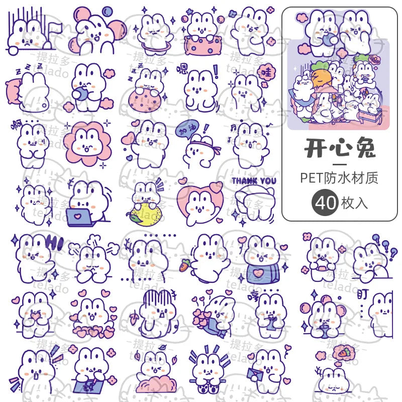 sticker kawaii mignon ours lapin coeur floral scrapbooking diy carte journal intime