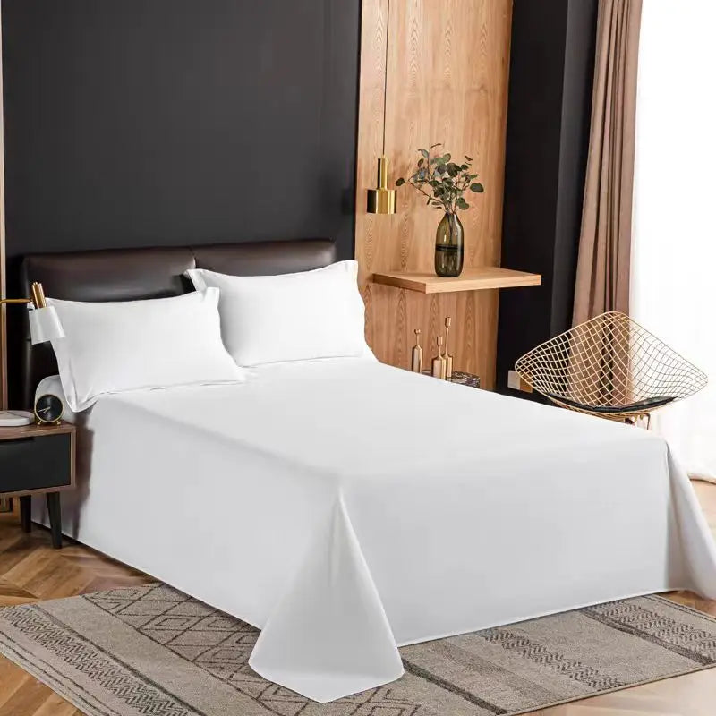 drap plat blanc lisse moderne deux taies oreillers blancs lisses lits simples doubles maison
