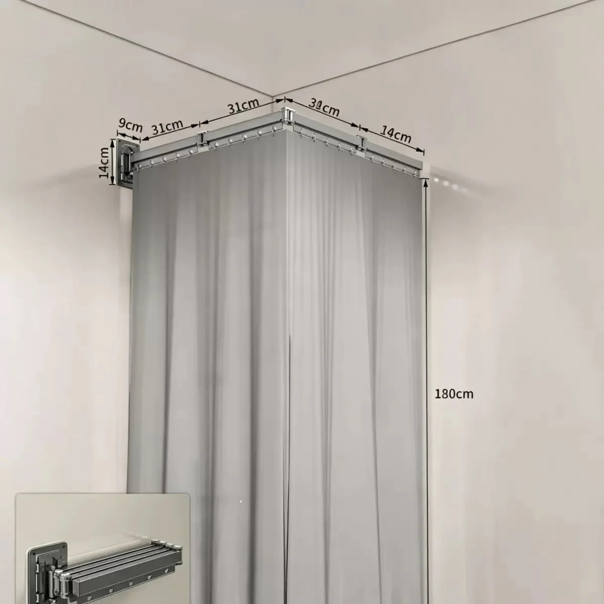 rideau douche plié plissé gris moderne respectueux environnement clips inclusion