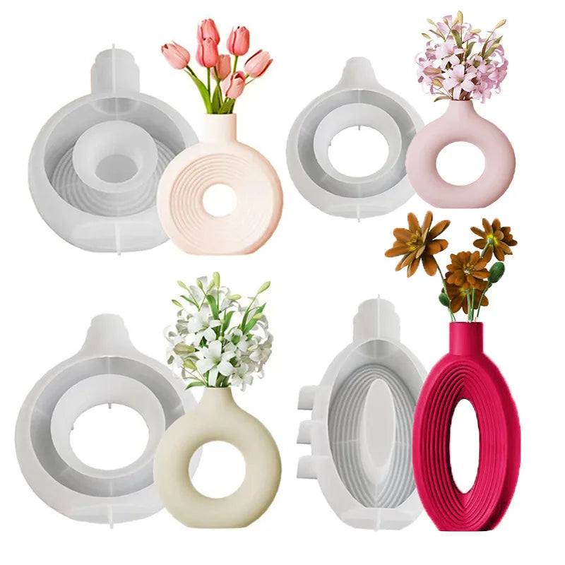 vase silicone rayures circulaires blanc rose moderne minimaliste ornement
