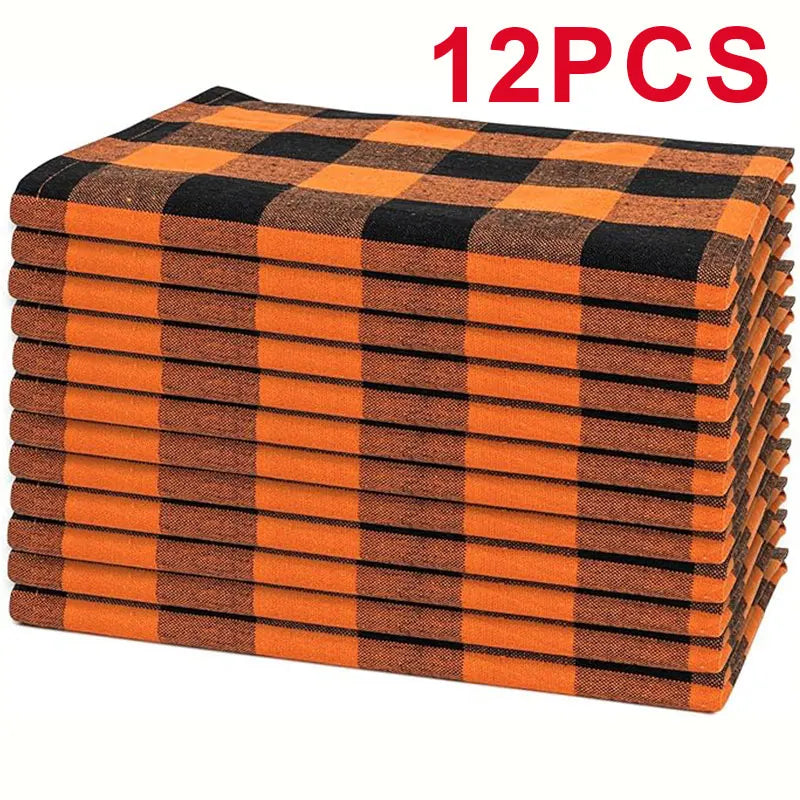 serviettes table orange blanches carreaux classiques pack 12 24 cm45cm