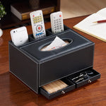 boîte rangement simili cuir noir multifonctionnelle poignées métalliques téléphone télécommandes