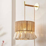 lampe murale bohème tressée franges beige or chambre salle manger éclairage quotidien LED semi