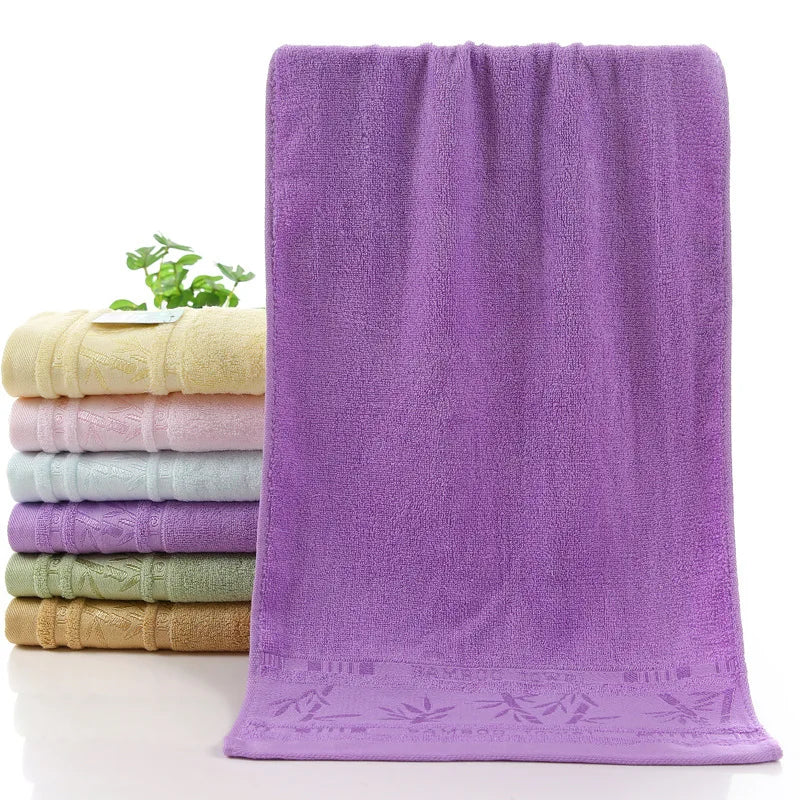 serviettes bain bambou motif feuilles violet jaune rose vert bleu marron opaques classiques 70x140cm