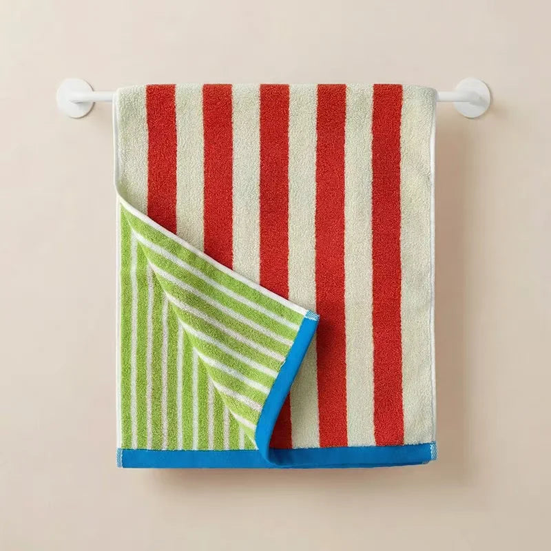 serviettes bain rayées coton absorbant homme femme moderne vert rose bleu