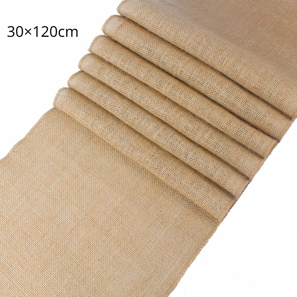 nappes table jute naturelle rustique beige marron blanc texture grossière événements mariage décoration chaises