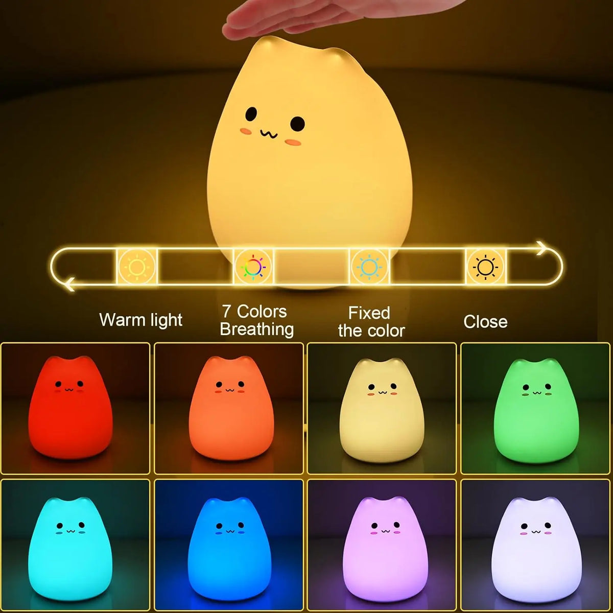 veilleuse chat forme animaux couleurs changeantes kawaii enfant lumiere led piles aaaRGBO