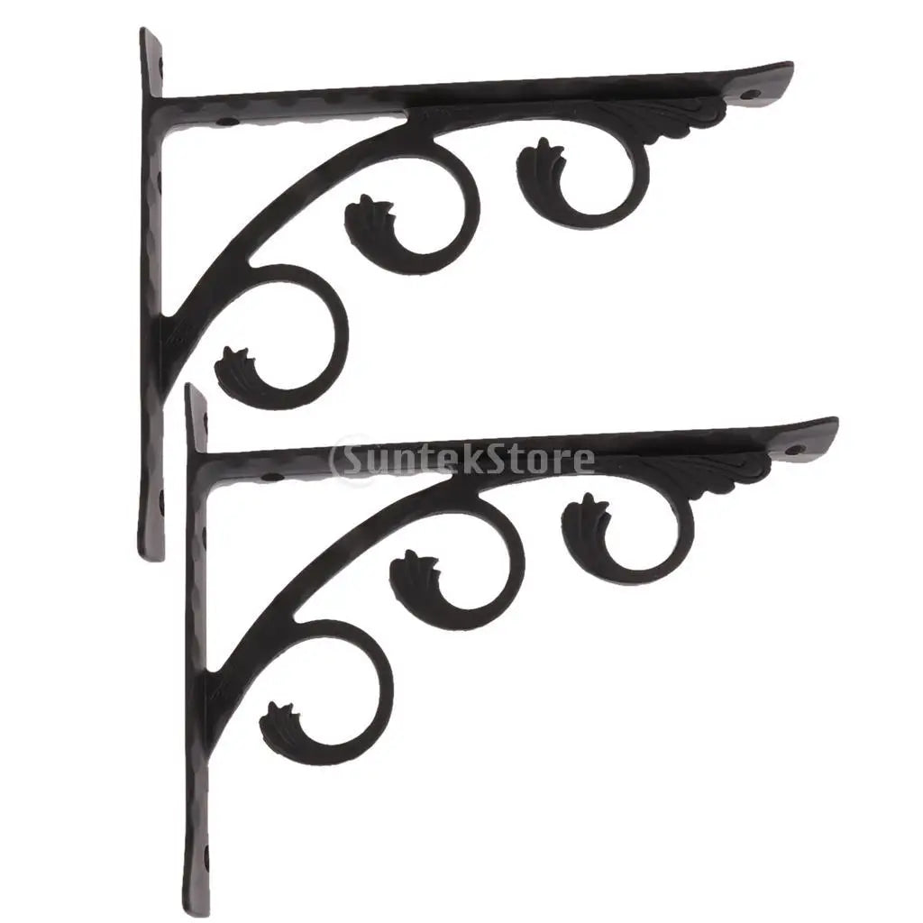 brackets metal floral decorative shelf support black iron rustic vintage display angle