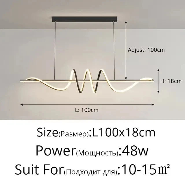 suspension lumineuse moderne ondulé noir blanc fixations chaines