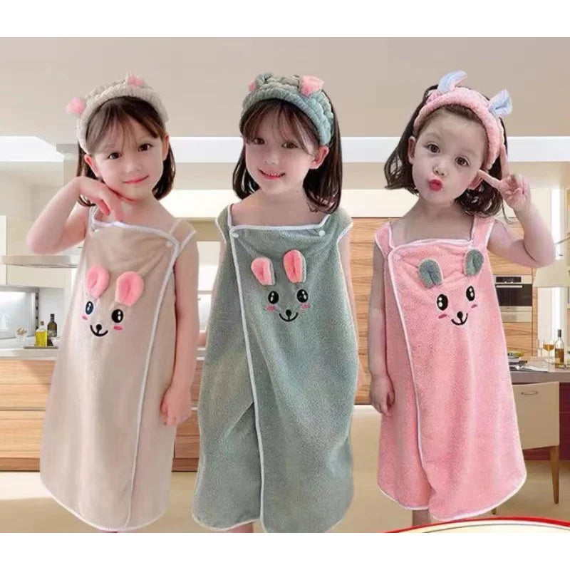 robe bain enfant souris brodée coton polyester beige vert rose rapide absorbante élégants confortable