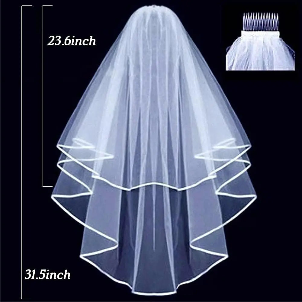 voile mariée tulle blanc double couche ruban bordure peigne attachement classique femme festive