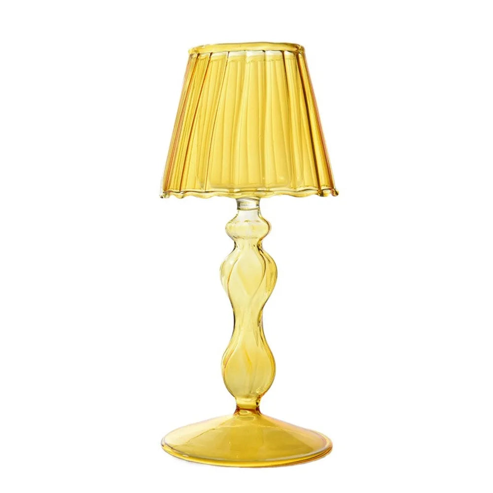 lampe table transparente moderne élégante texture ondulée jaune décoration maison bougeoir