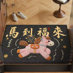 tapis sol antidérapant polyester vinyle géométrique chevaux motifs floraux lettres chinoises happy lucky festive