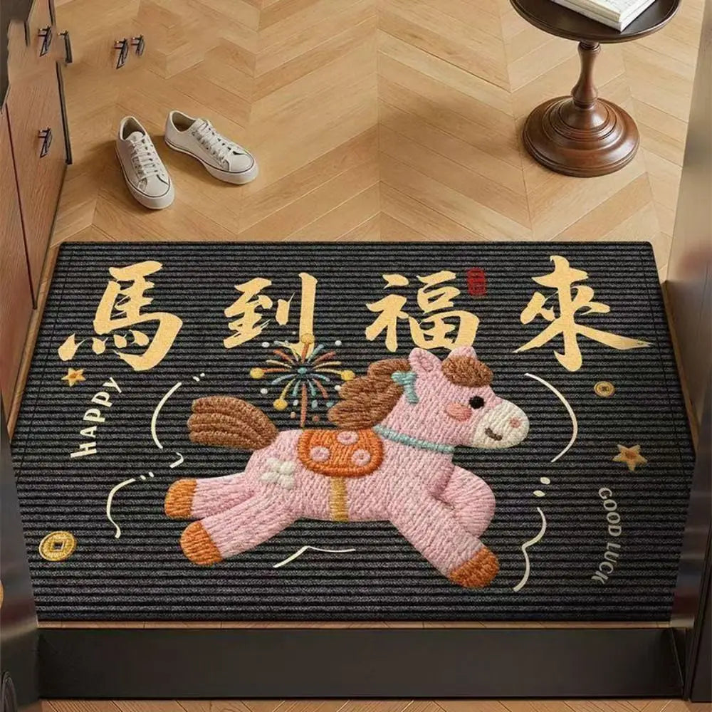 tapis sol antidérapant polyester vinyle géométrique chevaux motifs floraux lettres chinoises happy lucky festive