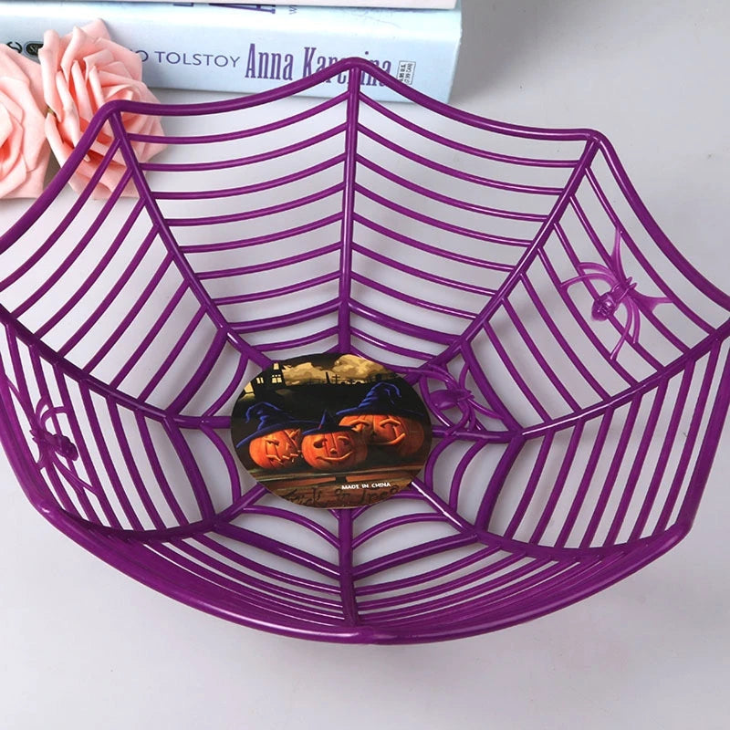 panier décoratif halloween toile d'araignée orange vert noir violet respectueux environnement multiple utilisations
