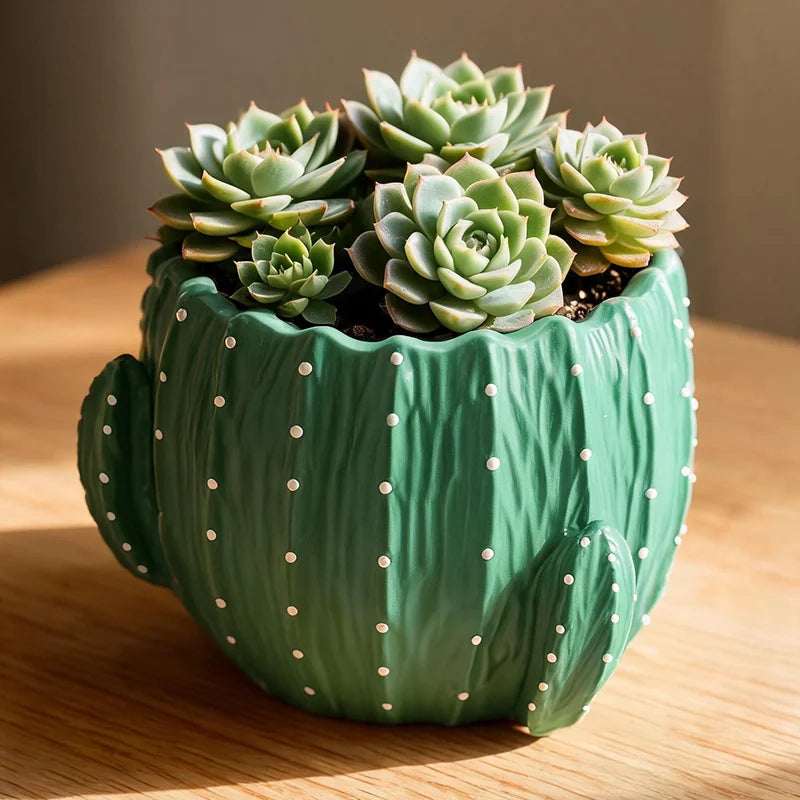 cache pot résine cactus épines relief moderne plante verte décoration chambre table