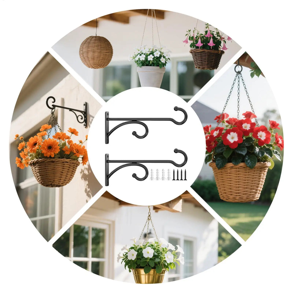 supports muraux métal noir plantes suspendues décoration jardin volutes décoratives fixations muralesextérieurintérieur
