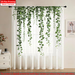 rideau fin imprimé lierre vert transparent bohème salon chambre maison tringle métallique
