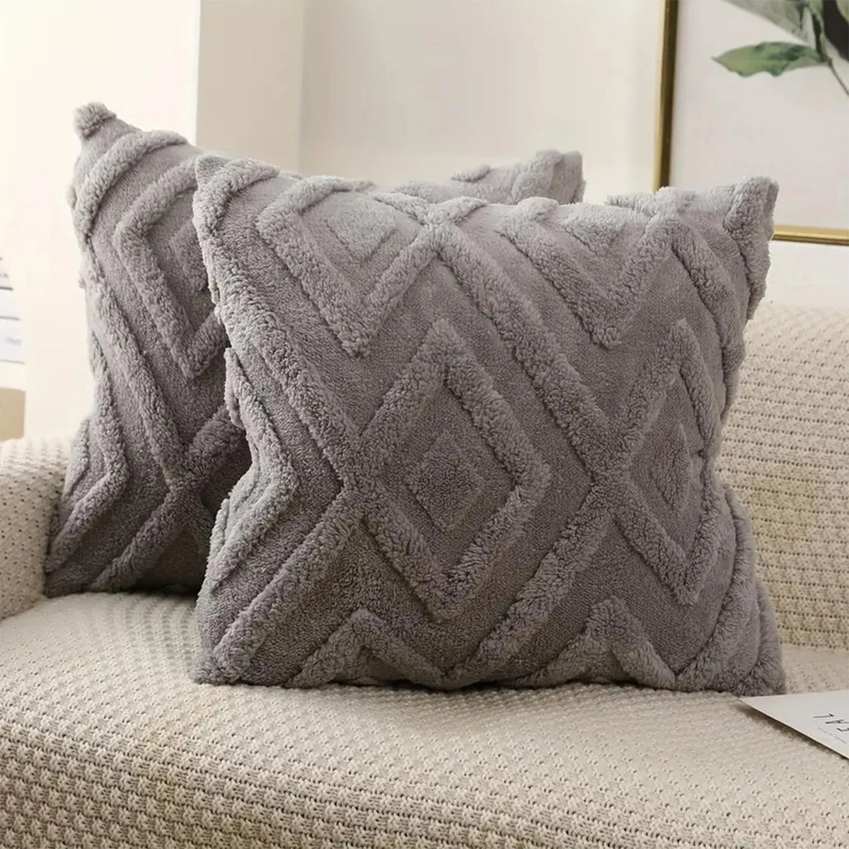 housse coussin carré polyester motif géométrique moderne beige clair décoratif siège inclusion zip