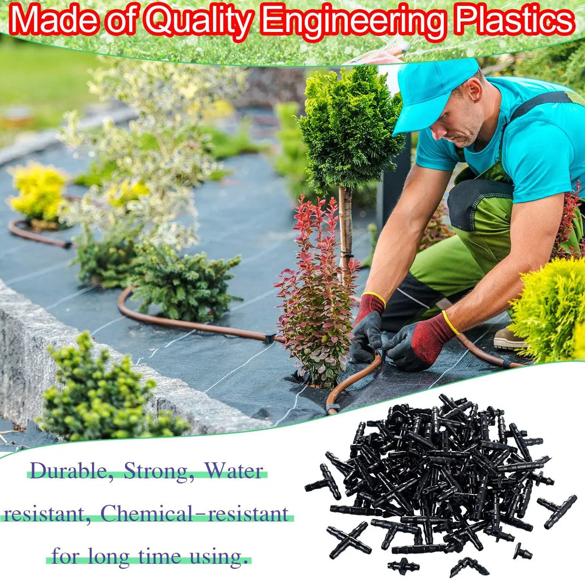 connecteurs arrosage gouttelettes noir adhésifs plastique robustes jardin pot fleurs 47mm