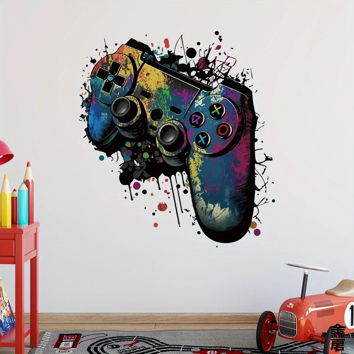 sticker mural moderne multicolore abstraction peinture adhésif chambre enfant décoration salon aquarelle