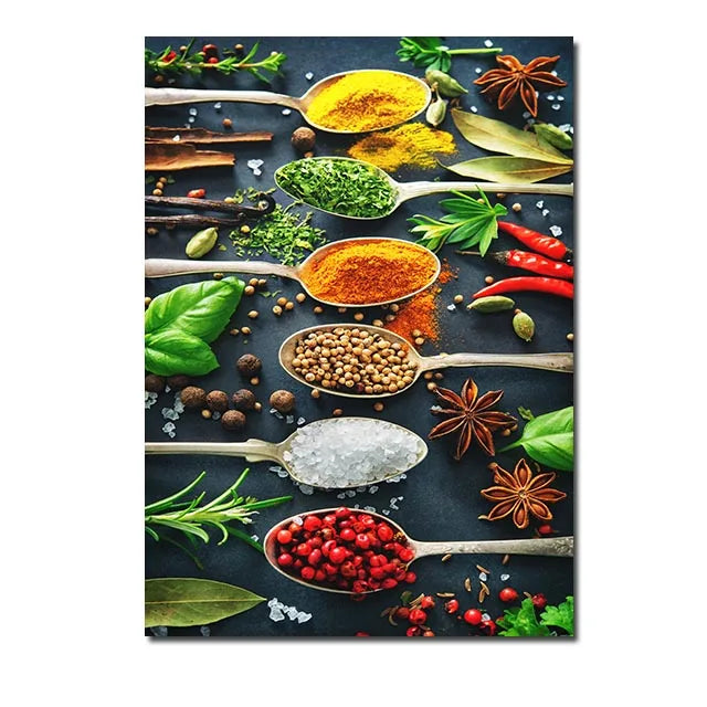 décoration murale art culinaire herbes épices condiments toile impression sans cadre vertical