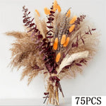 Bouquet fleurs séchées naturel marron beige violet blanc plumes pampas rustique maison table decoration