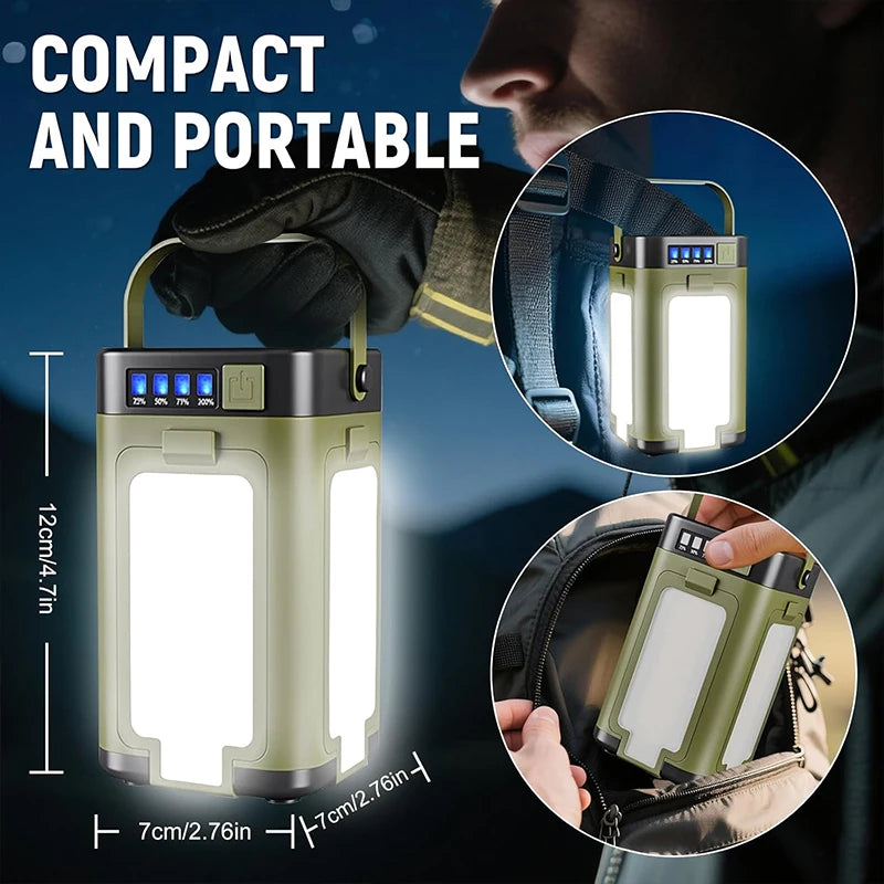 lampe camping rechargeable vert olive led pratique moderne chargeur solaire port usb multiple modes