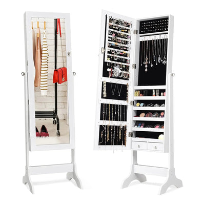 Armoire à bijoux blanche avec miroir pleine hauteur