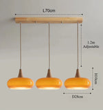 suspension lumineuse moderne orange bois naturel opacité chaînes métalliques salon restaurant étude chambre exposition