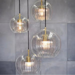 suspension lumineuse moderne transparente rayures verticales ampoule incluse câble noir chambre cuisine