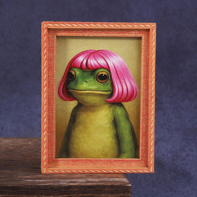 cadre photo artiste grenouille verte orange noir motif artistique adhésif décoration réfrigérateur moderne