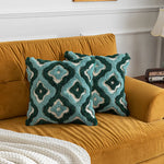 coussin housse amovible lavable motif géométrique brodé moderne opacité zip visible coton polyester verte