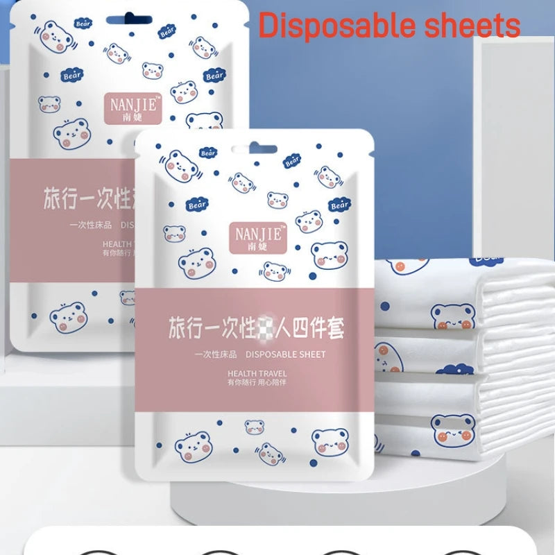 lit voyage ensemble draps non tissé motifs ours nuages blanc bleu orange portable