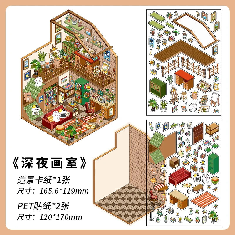 puzzle 3d multicolore cartoon meubles personnages plantes adhésifs diy enfants adolescents stress