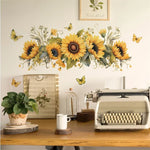 sticker mural fleurs tournesol papillons vintage jaune vert naturel adhésif chambre enfant cuisine diy