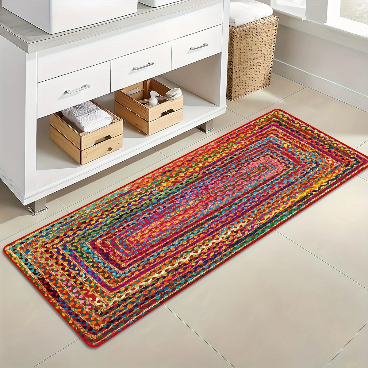 tapis multicolore patchwork rustique imperméable résistant saleté maison entrée cuisine salle bain